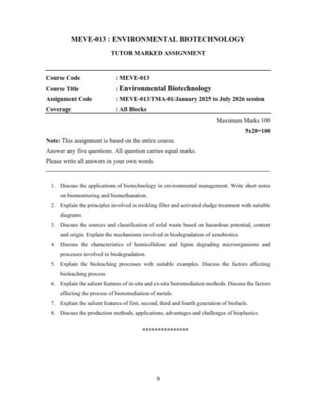 IGNOU MEVE-013 Solved Assignment 2025-26 English Medium