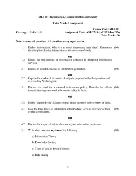 IGNOU MLI-101 Solved Assignment 2025-26 English Medium