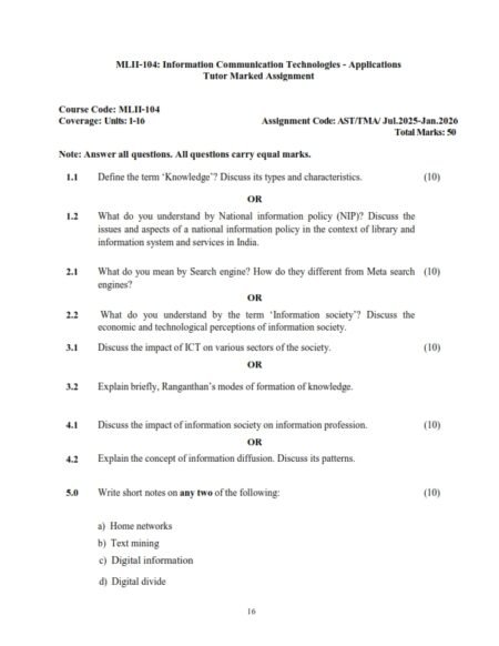 IGNOU MLII-104 Solved Assignment 2025-26 English Medium