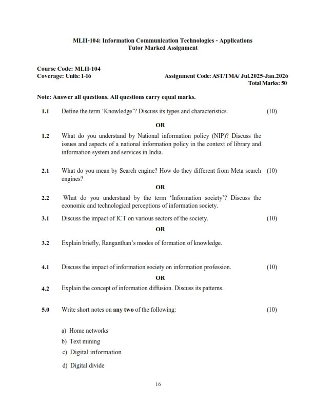 IGNOU MLII-104 Solved Assignment 2025-26 English Medium