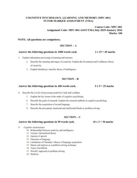 IGNOU MPC-01 Solved Assignment 2025-26 English Medium