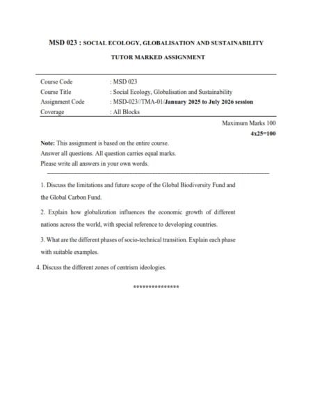 IGNOU MSD-023 Solved Assignment 2025-26 English Medium