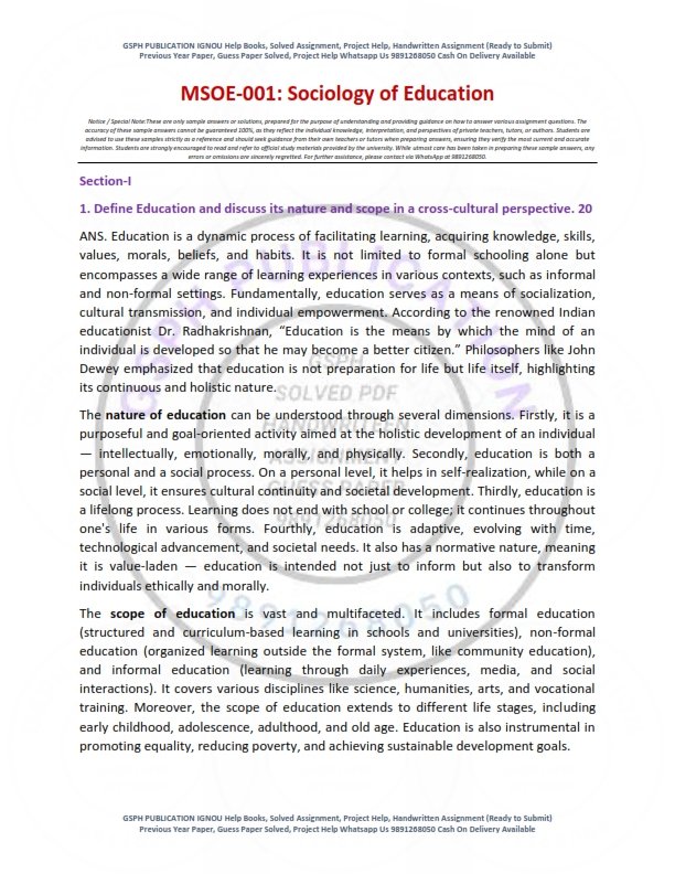 IGNOU MSOE-01 Solved Assignment 2025-26 English Medium