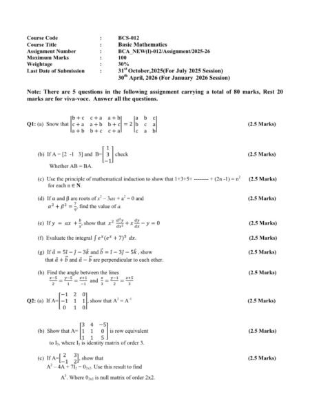 IGNOU BCS-012 Solved Assignment 2025-26 English Medium