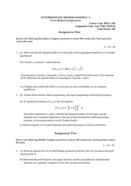 IGNOU BECC-105 Solved Assignment 2025-26 English Medium