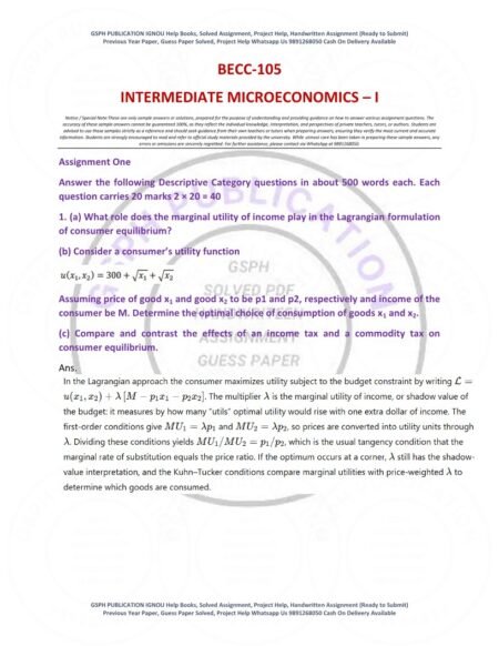 IGNOU BECC-105 Solved Assignment 2025-26 English Medium