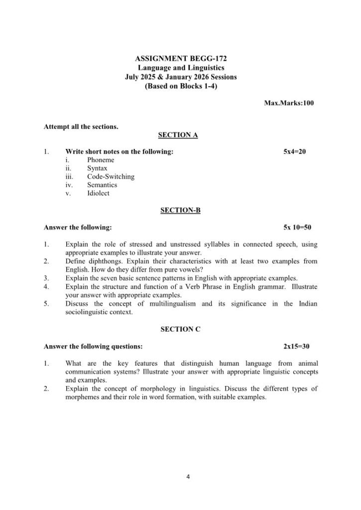 IGNOU BEGG-172 Solved Assignment 2025-26 English Medium
