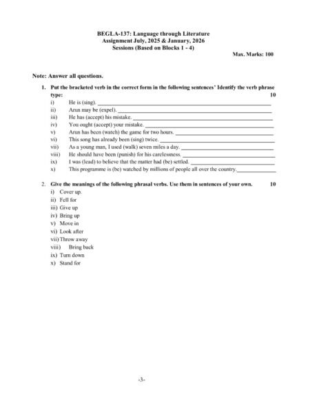 IGNOU BEGLA-137 Solved Assignment 2025-26 English Medium