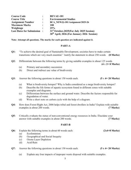 IGNOU BEVAE-181 Solved Assignment 2025-26 English Medium
