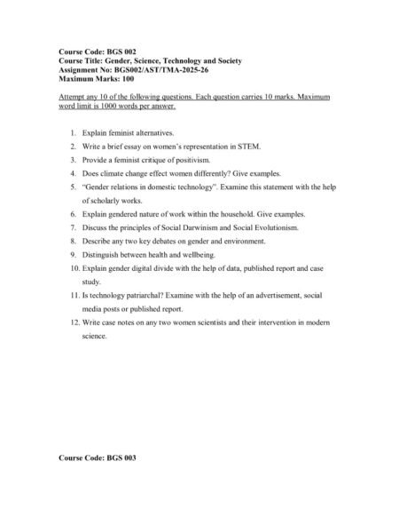 IGNOU BGS-02 Solved Assignment 2025-26 English Medium
