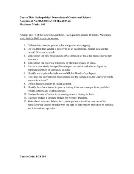 IGNOU BGS-03 Solved Assignment 2025-26 English Medium