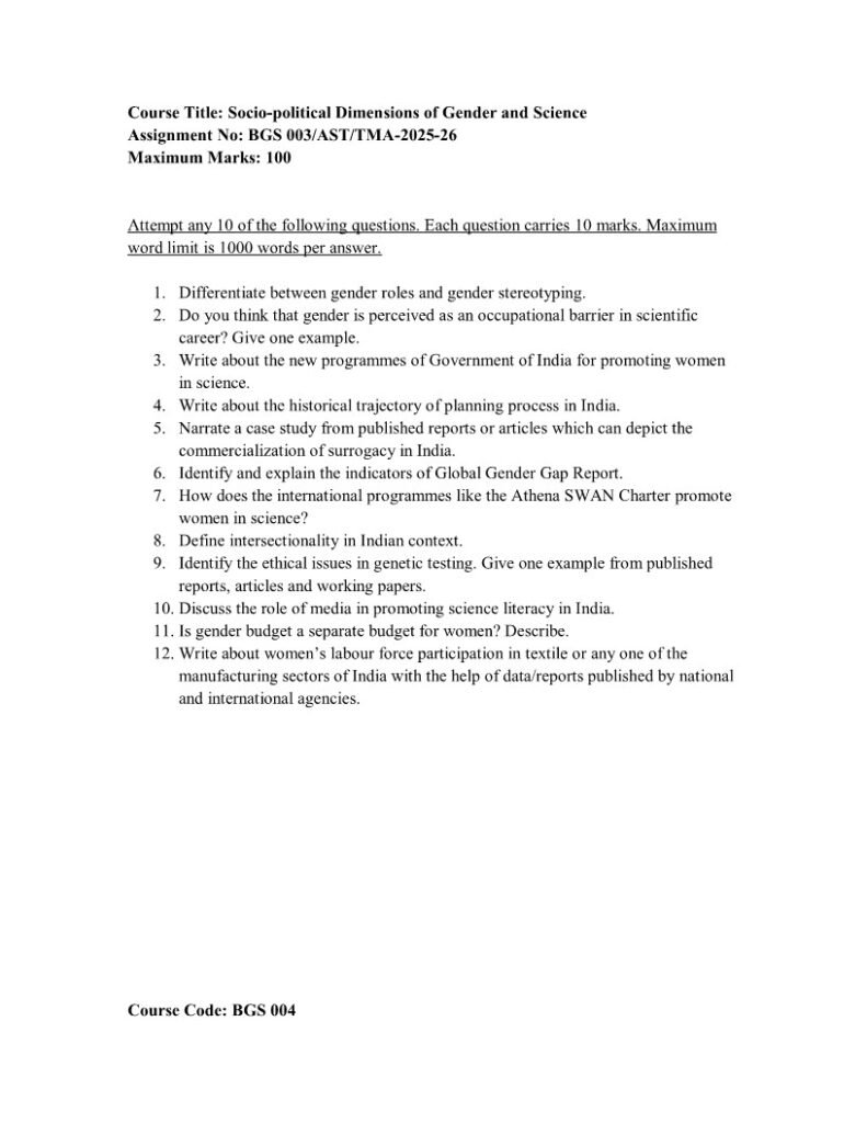 IGNOU BGS-03 Solved Assignment 2025-26 English Medium