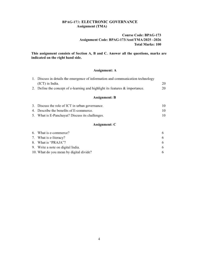 IGNOU BPAG-173 Solved Assignment 2025-26 English Medium