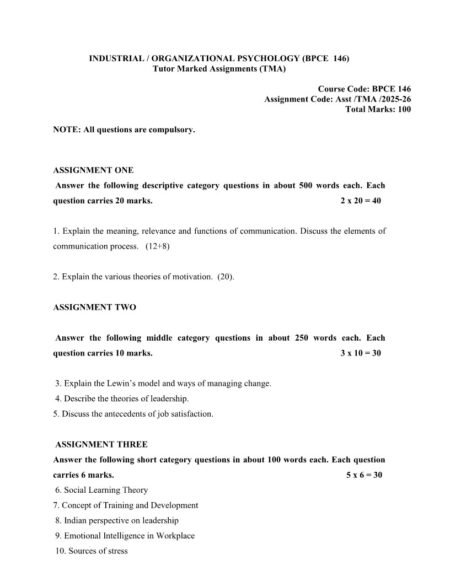 IGNOU BPCE-146 Solved Assignment 2025-26 English Medium