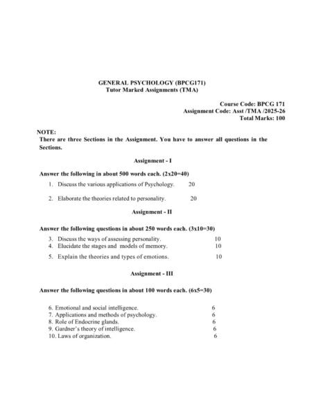 IGNOU BPCG-171 Solved Assignment 2025-26 English Medium