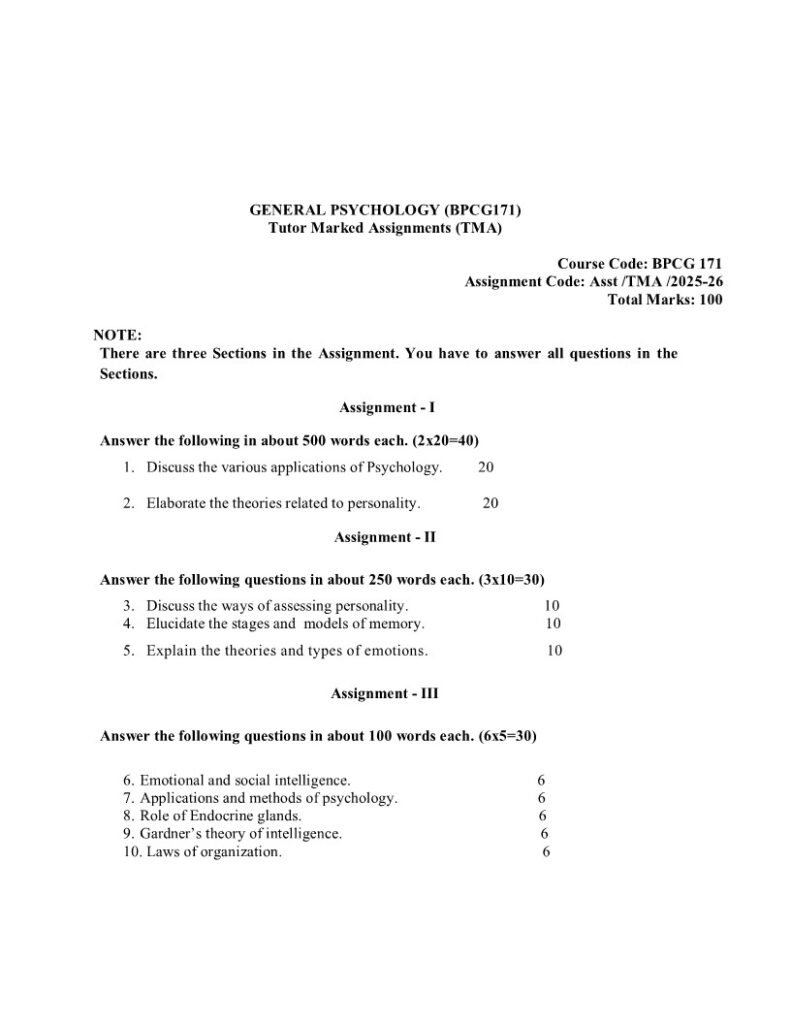 IGNOU BPCG-171 Solved Assignment 2025-26 English Medium