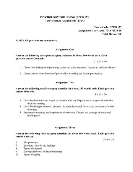 IGNOU BPCG-175 Solved Assignment 2025-26 English Medium