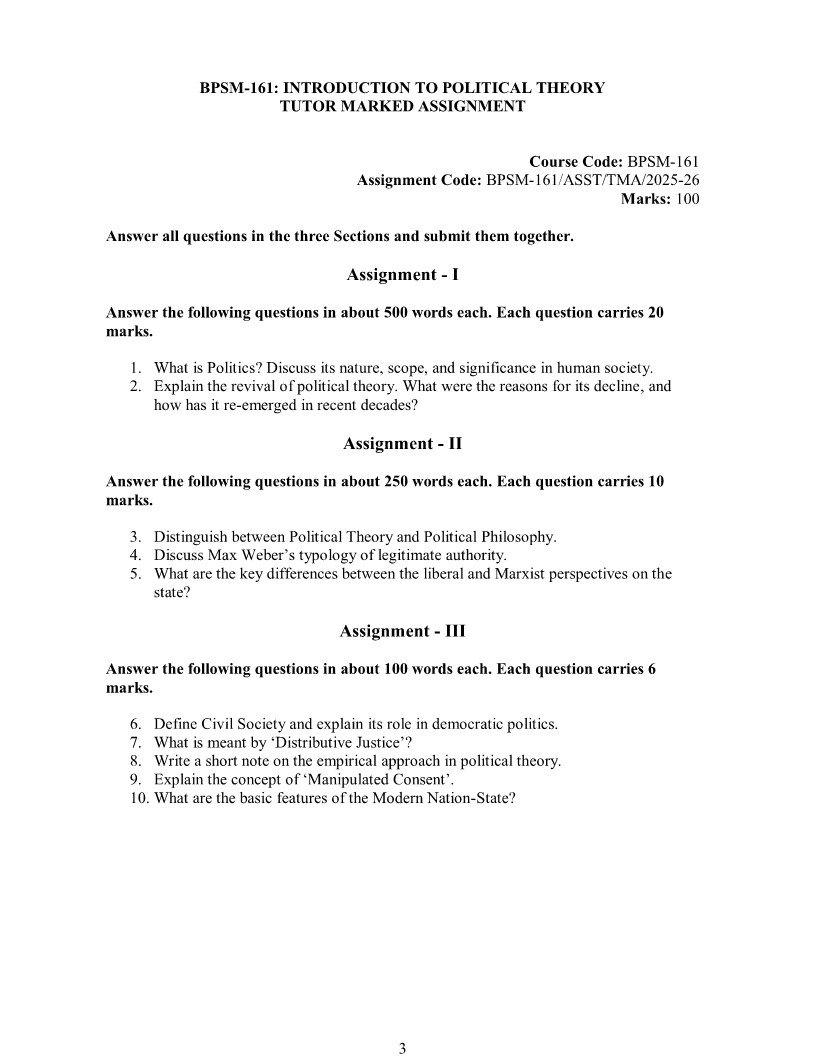 IGNOU BPSM-161 Solved Assignment 2025 English Medium