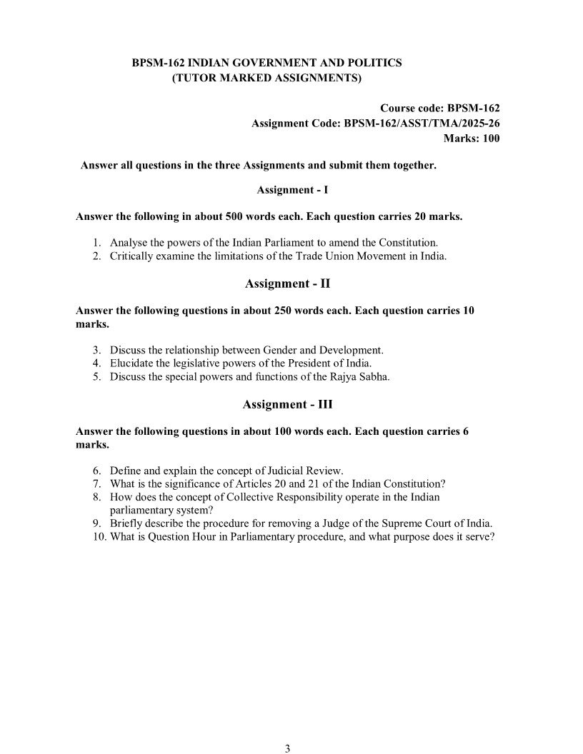 IGNOU BPSM-162 Solved Assignment 2025 English Medium