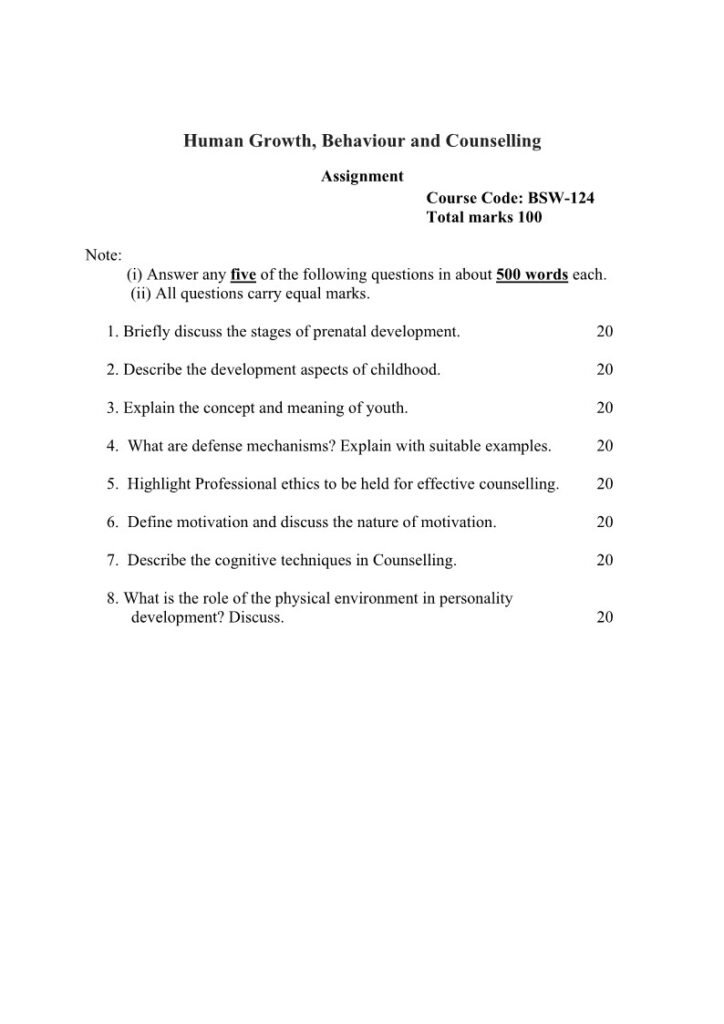 IGNOU BSW-124 Solved Assignment 2025-26 English Medium