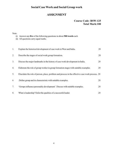 IGNOU BSW-125 Solved Assignment 2025-26 English Medium