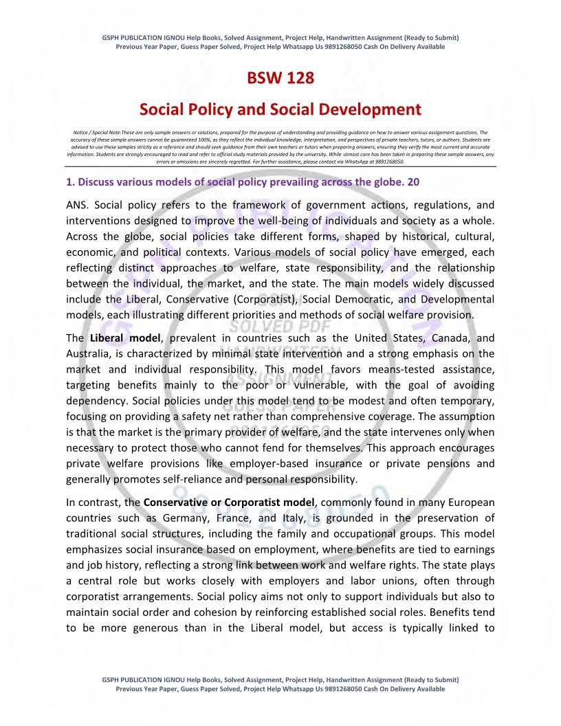 IGNOU BSW-128 Solved Assignment 2025-26 English Medium