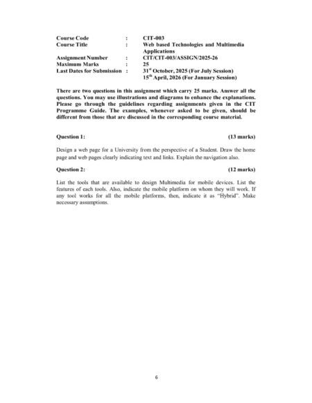 IGNOU CIT-03 Solved Assignment 2025-26 English Medium