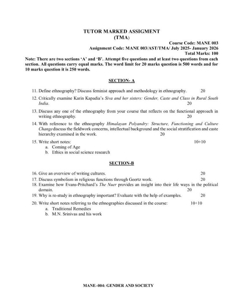 IGNOU MANE-003 Solved Assignment 2025-26 English Medium
