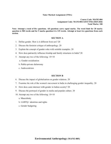 IGNOU MANE-004 Solved Assignment 2025-26 English Medium