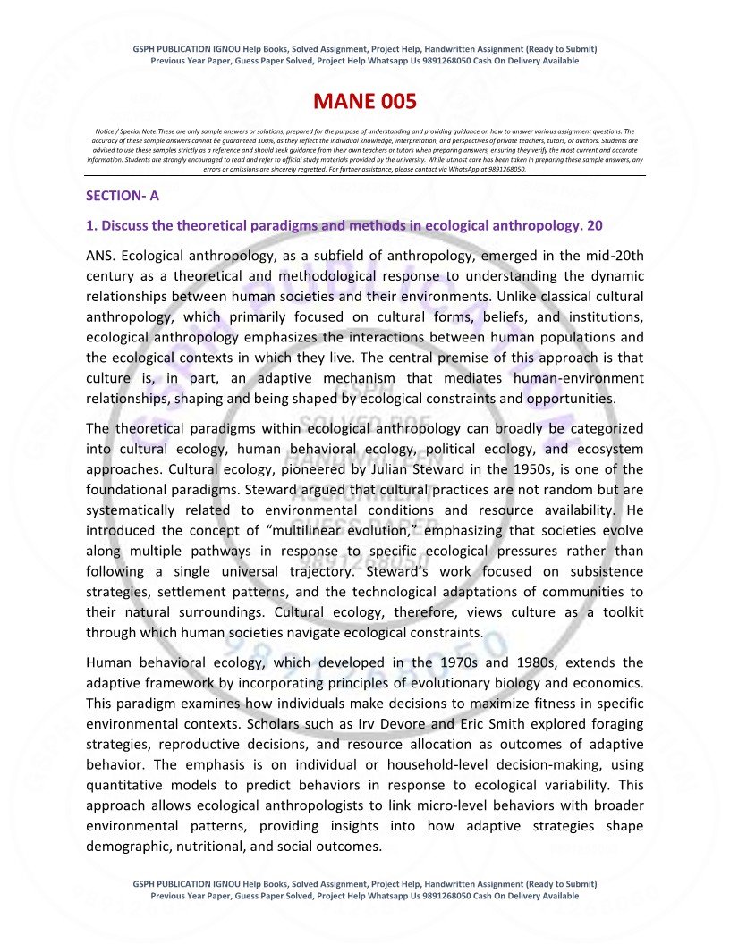 IGNOU MANE-005 Solved Assignment 2025-26 English Medium