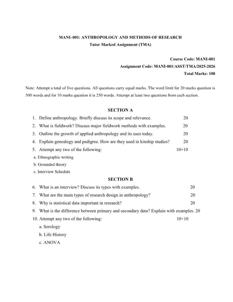 IGNOU MANI-001 Solved Assignment 2025-26 English Medium