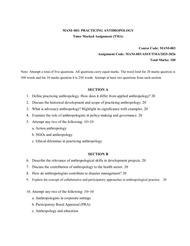 IGNOU MANI-003 Solved Assignment 2025-26 English Medium