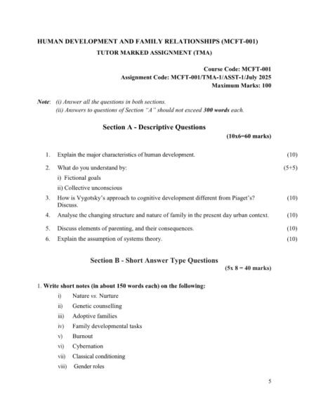 IGNOU MCFT-001 Solved Assignment July 2025 English Medium