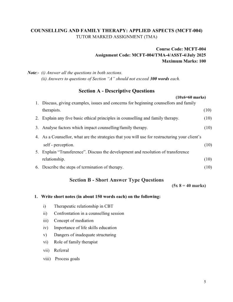 IGNOU MCFT-004 Solved Assignment July 2025 English Medium