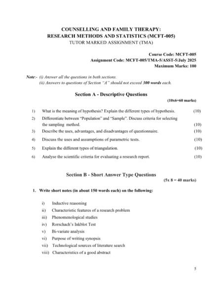 IGNOU MCFT-006 Solved Assignment July 2025 English Medium