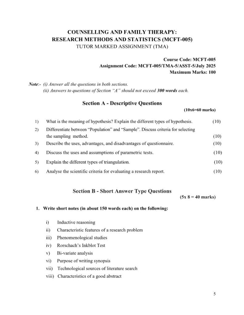 IGNOU MCFT-006 Solved Assignment July 2025 English Medium