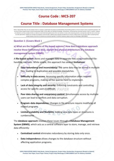 IGNOU MCS-207 Solved Assignment 2025-26 English Medium