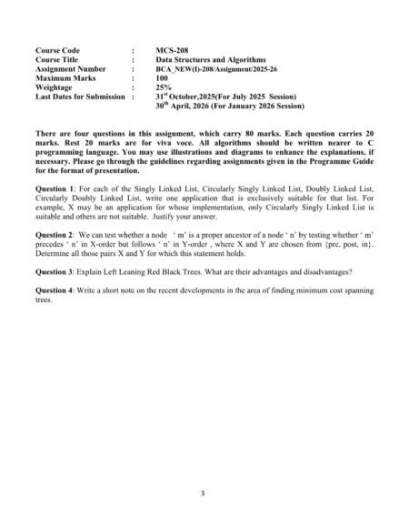 IGNOU MCS-208 Solved Assignment 2025-26 English Medium