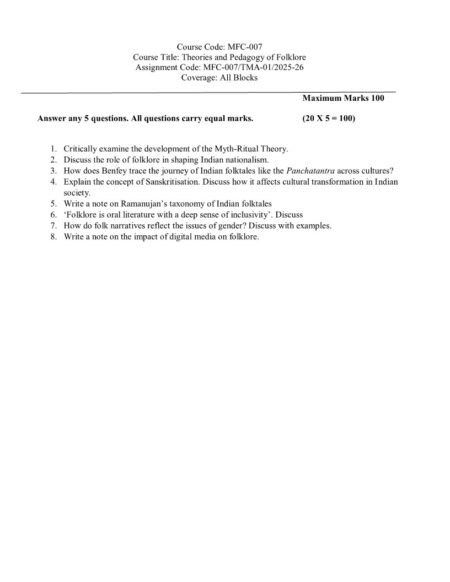 IGNOU MFC-007 Solved Assignment 2025-26 English Medium