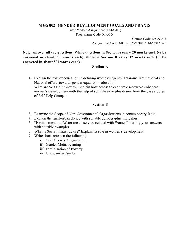 IGNOU MGS-02 Solved Assignment 2025-26 English Medium