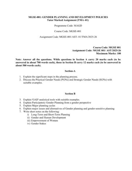 IGNOU MGSE-01 Solved Assignment 2025-26 English Medium