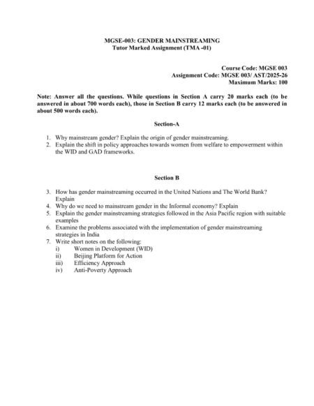 IGNOU MGSE-03 Solved Assignment 2025-26 English Medium
