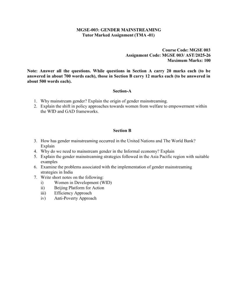IGNOU MGSE-03 Solved Assignment 2025-26 English Medium