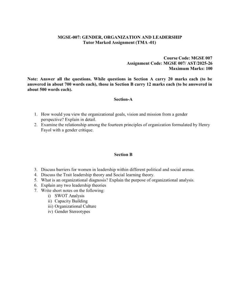 IGNOU MGSE-07 Solved Assignment 2025-26 English Medium