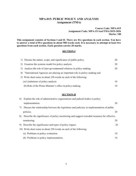 IGNOU MPA-015 Solved Assignment 2025-26 English Medium