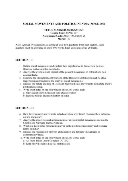 IGNOU MPSE-07 Solved Assignment 2025-26 English Medium