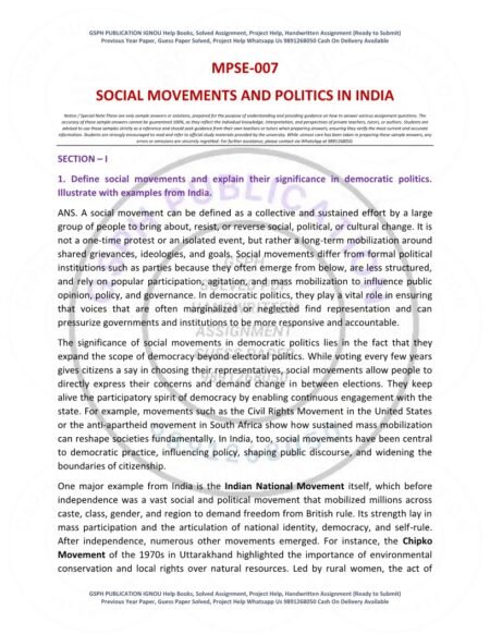 IGNOU MPSE-07 Solved Assignment 2025-26 English Medium