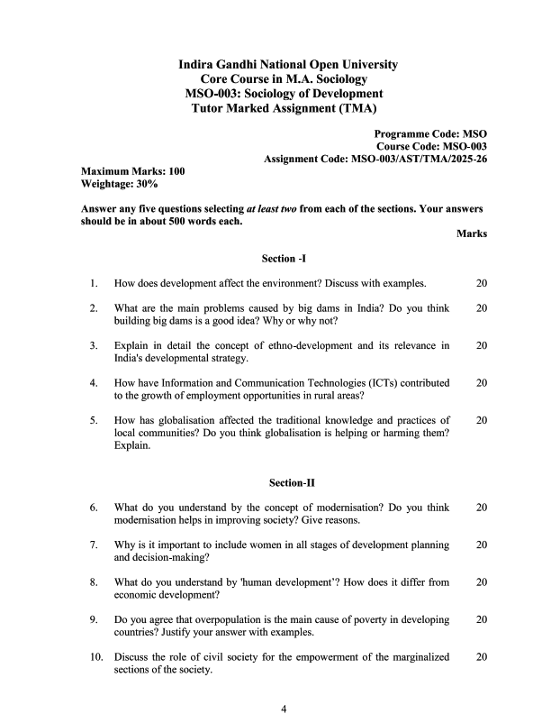 IGNOU MSO-04 Solved Assignment 2025-26 English Medium
