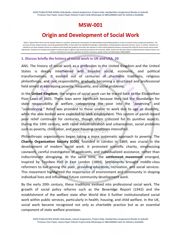 IGNOU MSW-01 Solved Assignment 2025-26 English Medium