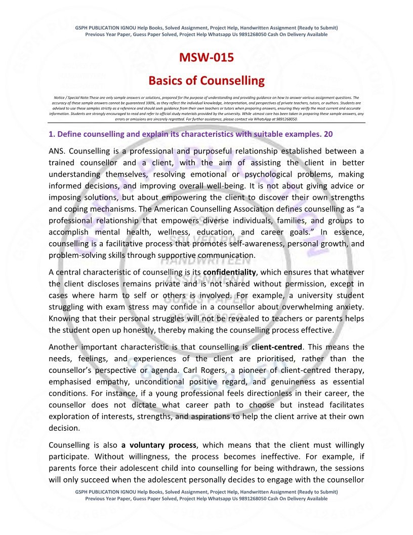 IGNOU MSW-015 Solved Assignment 2025-26 English Medium